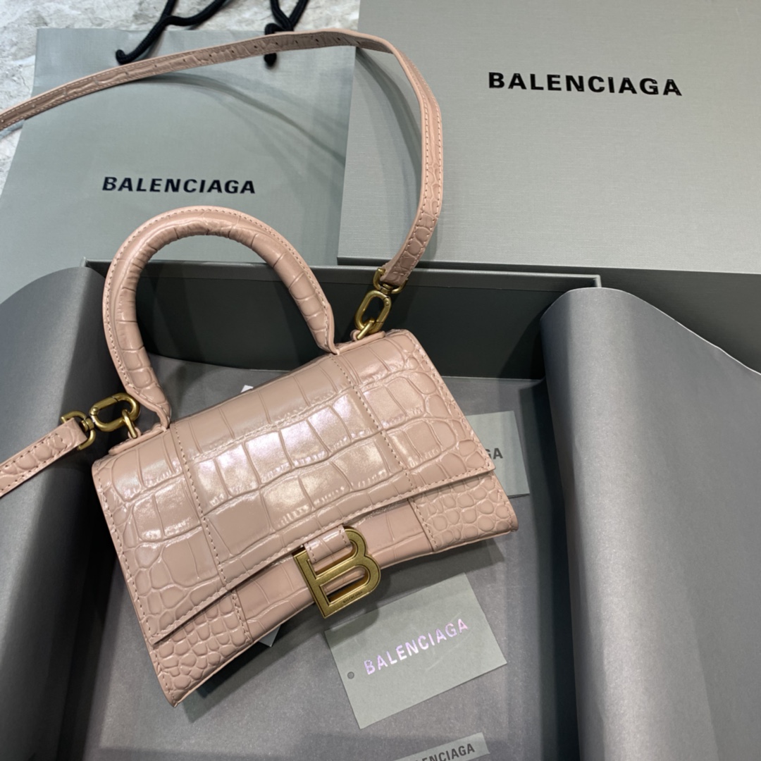 Balenciaga Hourglass XS Handbag Crocodile Embossed Shoulder Bag Khika